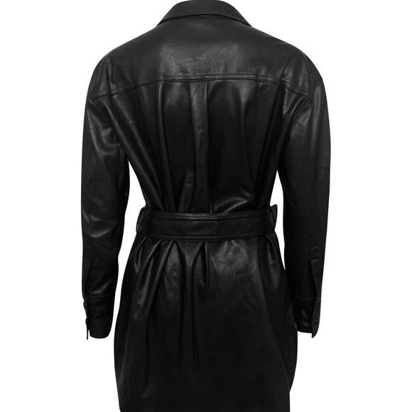 Vegan Faux Leather Oversized Black Belted Blazer Jacket Dress - Picture 2 of 5